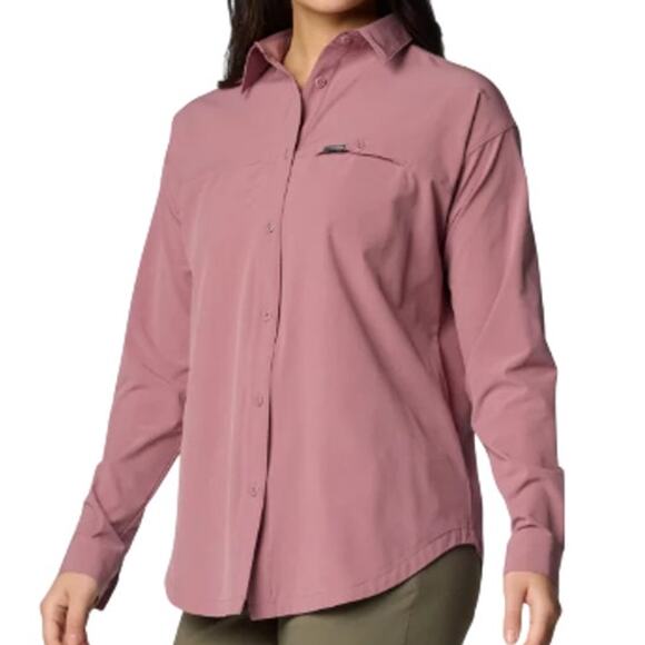 Women's Columbia Mauve Boundless Trek II Layering Long Sleeve Button Shirt Large - Picture 1 of 11